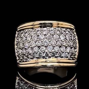 Large 1.50 Carat Diamond Pave Cluster Wide Band Estate Dome Ring in Yellow Gold $5500 Retail VIDEO