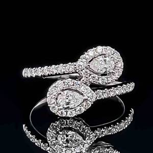 BRAND NEW 1.00 CARAT Diamond Double Pear Solitaire Pave Cluster Bypass Ring in 18k White Gold $5500 Retail VIDEO