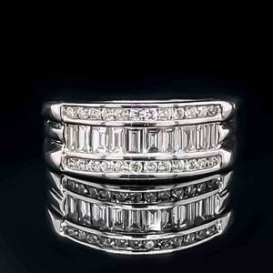 1.00 CARAT Baguette Diamond Triple Row Channel Scalloped Estate Ring in 14k White Gold $3699 Retail VIDEO