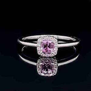 0.52 ctw Natural Pink Sapphire & Diamond Cushion Halo Cluster Tulip Openwork Ring in 14k White Gold $1750 Retail VIDEO