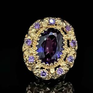 ROYAL STATEMENT Oval Natural Iolite Ornate Vintage Filigree Royal Crown Split Shank Cocktail Ring in 14k Yellow Gold $4,550 Retail VIDEO