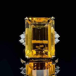 NASHVILLE ESTATE Emerald Cut Natural Citrine & Diamond Cluster Cocktail Estate Ring in 14k Yellow Gold $2850 Retail VIDEO