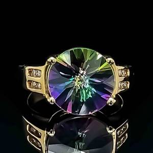 Gorgeous Mystic Topaz Fantasy Cut Diamond Channel Estate Ring in 14k Yellow Gold VIDEO