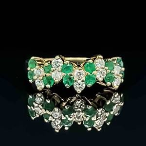 0.66 Carat Natural Emerald & Diamond VS CLARITY Chevron Zig-Zag Double Stone Cluster Estate Ring in 14k Yellow Gold $1999 Retail VIDEO