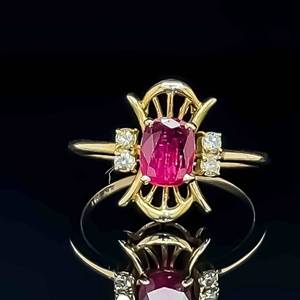 1.00 Carat Natural Ruby & Diamond Retro Openwork Vintage Fan Estate Ring in 14k Yellow Gold $1599 Retail