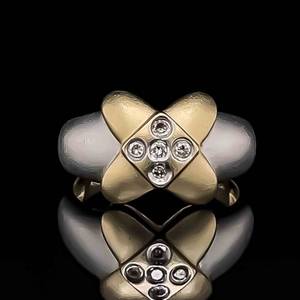 Diamond Bezel Cross Statement Ring in 14k Yellow & White Two-Tone Gold Luxurious Satin Matte Finish $1299 Retail