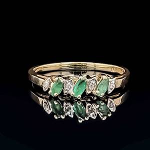 Natural Emerald & Diamond Marquise AnniversaryWedding Ring in Yellow Gold
