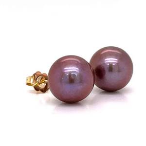 Large 12mm Pearls Round Stud Earrings in 14k Yellow Gold. Never Worn - Affordable. VIDEO