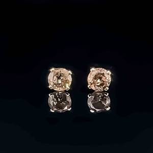 12 Carat Fancy Brown Diamond Round Solitaire Stud Earrings in 14k Yellow Gold $1100 Retail VIDEO