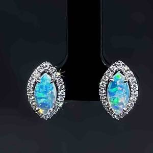BRAND NEW 1.31ctw Marquise White Opal & Diamond Halo Stud Earrings in 14k White Gold $2500 Retail VIDEO
