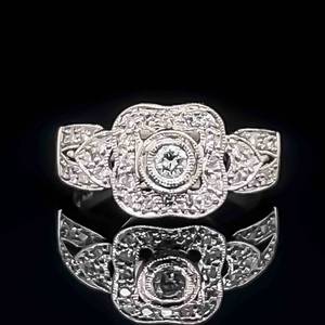 0.50ctw Diamond Vintage Art Deco Floral Pave Milgrain Ring in 18k White Gold $2100 Retail VIDEO