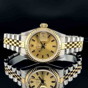 Rolex Date 69173 in 18k Yellow Gold and Stainless Steel GoldenChampagne Dial $4500 Retail - NO RESERVE VIDEO