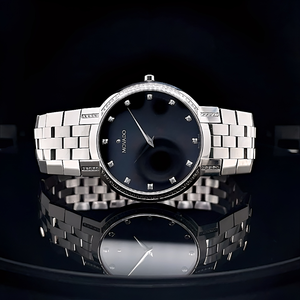 Movado Diamond Watch, Faceto, Stainless Steel, Classic Museum Black Dial, Excellent Condition. $3295 Retail