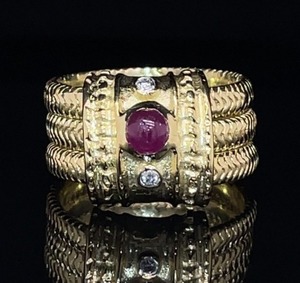 One-of-a-Kind Natural Ruby & Diamonds Ring Articulating (Moving) 3 bands w Sliding Top in 18k Yellow Gold $4800 Retail