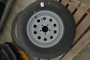 lot 217 image: 2 NEW Karrier Load Star ST20575R15 Trailer Tires with Wheels