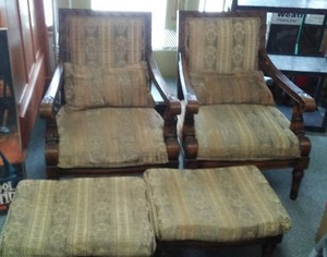 Mid-Century Accent Occasional Chairs (2) with Footrests (2)