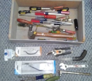 Wooden Box with tools (see pics)