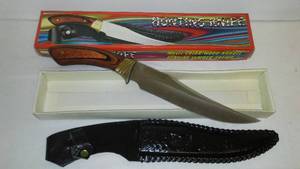 Hunting Knife, Multicolored Wood Handle, 15.75 in. Long