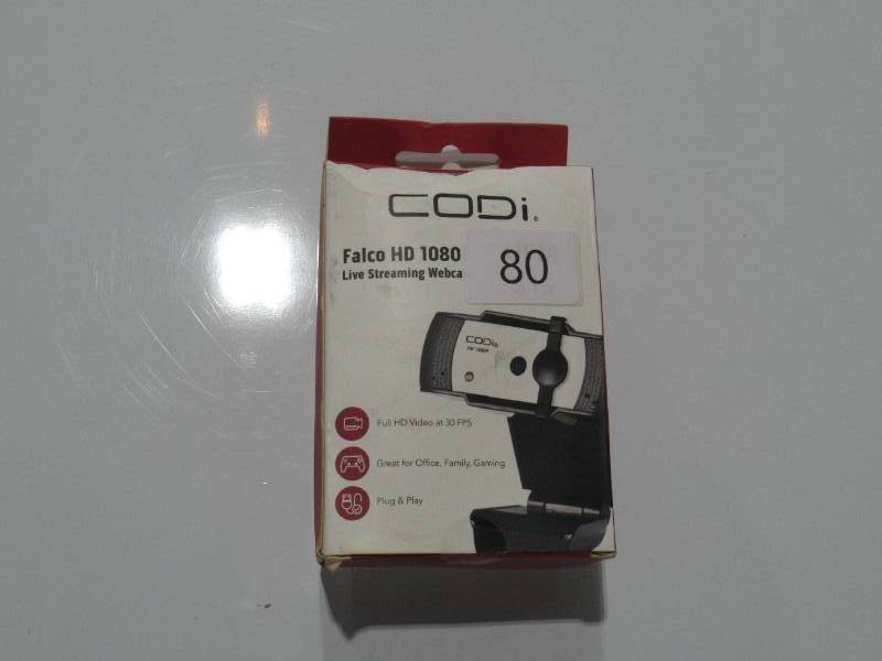 lot 80 image: CODi Falco Full HD 1080p Webcam with Stereo Audio - 1080P  30FPS (1920x1080) Max Resolution, Autofocus, Built-in Microphone, 5ft Cable, Black - A05020