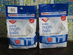 lot 85 image: Enoz para Moth Balls with No Clinging Odor Kills Clothes Moths, Carpet Beetles, Eggs, and Larvae, Use for Storage, 20 oz Bag-(2 bags)