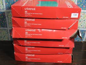 lot 130 image: Universal Deluxe Reinforced Top Tab Fastener Folders, 2 Fasteners, Letter Size, Green Exterior, 50Box (6 boxes)