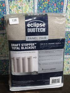 lot 138 image: Eclipse Duotech Total Blackout Draft Stopper Panel Pair Maddox Linen 52 x 84