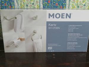 lot 184 image: Moen Karis 4-piece Bath Hardware Kit, Brushed Nickel Finish