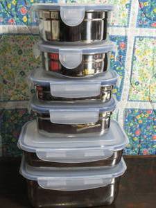 lot 192 image: SHAQ 12-Piece Stainless Steel Food Storage Set w Snap Tight Lids