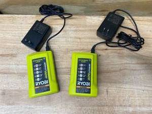 lot 55 image: RYOBI Lot of 2- 40v Battery Chargers (OP404)
