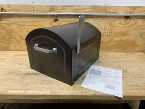 lot 26 image: ARCHITECTURAL MAILBOXES Centennial Rubbed Bronze, Extra Large, Steel, Post Mount Mailbox with Silver Handle and Flag