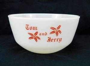 Vintage Fire King Tom and Jerry Milk Glass Punch Bowl by Anchor Hocking