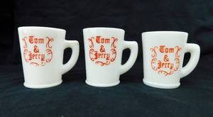 Lot of 2 Vintage Milk Glass and 1 Hobnail Mckee Tom and Jerry Mugs