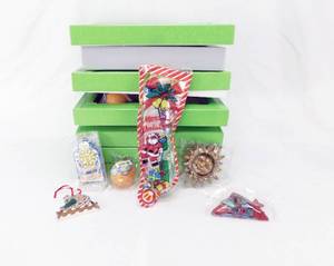 Lot of 6 Boxes of 5 Vintage Midwest Imports of Cannon Falls Ornaments and a Filled Vintage Plastic Stocking