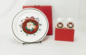Treasure Craft Holiday Rose Cookie Plater and Salt and Pepper Shakers