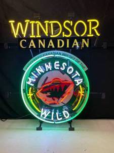 lot 5 image: MN Wild hockey, Windsor Canadian whisky neon sign, NIB