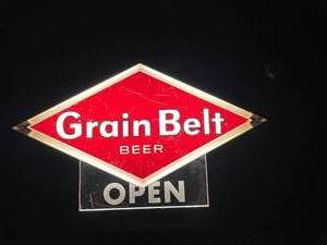 lot 32 image: Grain Belt Beer metal case Open window sign