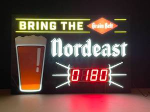 lot 64 image: Grain Belt Nordeast LED sign with pint counter tap handle