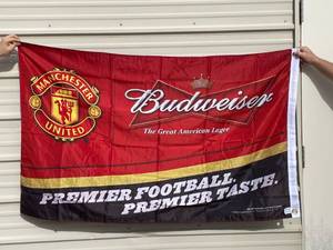 lot 127 image: Budweiser Manchester United football  soccer flag, New