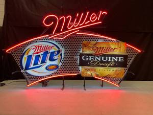 lot 206 image: Miller Lite and Miller Genuine Draft on perforated metal background