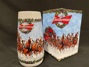 lot 163 image: Budweiser 2009 Holiday Stein, NIB with stocking