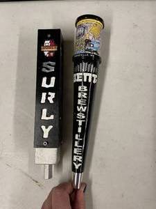 lot 212 image: Lot of 2 tap handles Surly and Bent Brew Distillery