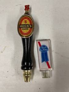 lot 224 image: Lot of 2 tap handles Becks Dark and PBR