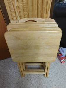 lot 341 image: 6 - wood tv tray stands