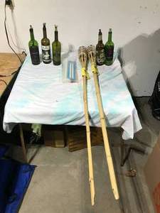 lot 121 image: Tiki torches and homemade table top torches