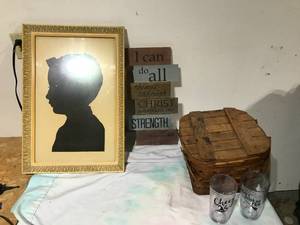 lot 68 image: Picnic basket, sign, and Picture