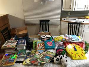 lot 269 image: Children books, children crafts, horse hobby stick, kids clock and more