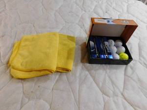 lot 157 image: 2 pks Staight distance e6 soft golf balls and towels