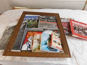 lot 15 image: Sports and crime scene books and frame
