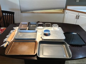 lot 257 image: Cake and bread pans, wood rolling pin and more