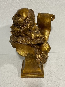 Collectible Gold Resin Santa Holding List Bust